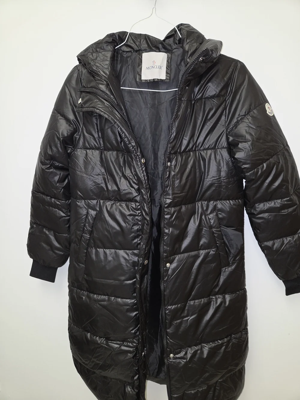 Moncler Black Shiny Puffer Jacket with Comic Care Label